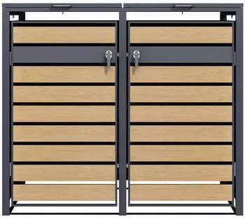 AXI Lucas 2 M&uuml;lltonnenbox mit Deckel 480 L Holzoptik / Metall natur