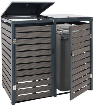 Mendler Mülltonnenverkleidung HWC-K14 2 x 240 Liter 119 x 134 x 84 cm Metall/WPC anthrazit