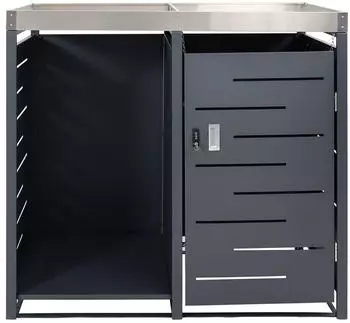 Mendler Mülltonnenverkleidung mit Brennholzlager HWC-H40 116x60x80cm erweiterbar Metall anthrazit