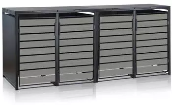 Zelsius M&uuml;lltonnenbox-Set 4 x 240 Liter Stahl anthrazit/Holzoptik Eiche hellgrau