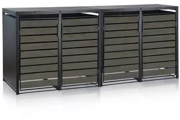 Zelsius M&uuml;lltonnenbox-Set 4 x 240 Liter Stahl anthrazit/Holzoptik dunkelgrau