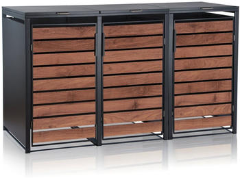 Zelsius M&uuml;lltonnenbox-Set 3 x 240 Liter Stahl anthrazit/Holzoptik Walnuss