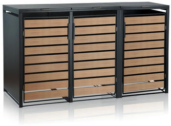 Zelsius M&uuml;lltonnenbox-Set 3 x 240 Liter Stahl anthrazit/Holzoptik Buche