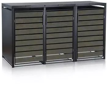 Zelsius Mülltonnenbox-Set 3 x 240 Liter Stahl anthrazit/Holzoptik dunkelgrau