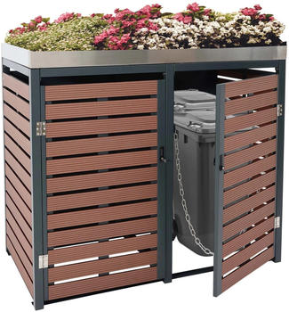 MCW 2er-M&uuml;lltonnenverkleidung K14 124x146x102cm WPC Edelstahl Walnuss-Holzoptik
