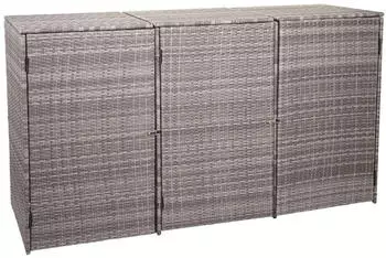 MCW 3er-M&uuml;lltonnenverkleidung E25 110x195x66cm Poly-Rattan grau