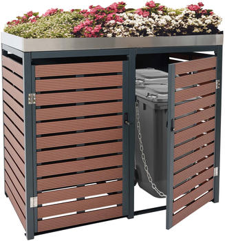 Heute Wohnen 2er/4er-M&uuml;lltonnenverkleidung bis 240 Liter WPC Metall Walnuss-Holzoptik