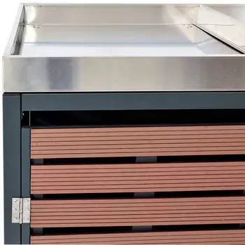 Mendler 4er Mülltonnenverkleidung HWC-K14 124x265x84cm WPC/Edelstahl braun (87629) – Robuste Materialien für Langlebigkeit