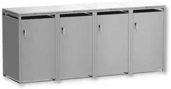 Metzler Mülltonnenbox 4er Set je 240 Liter rostfrei mit Schloss und Türgriff Stahl grau