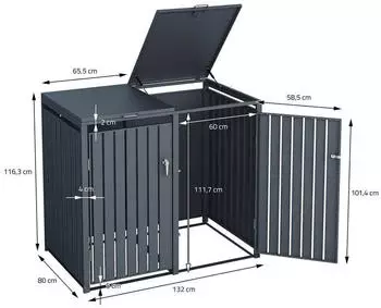 ML-Design Mülltonnenbox 4er Set je 240 Liter 264x80x116,3 cm wetterfest mit Klappdeckel Stahl anthrazit (2x ML-666) – Praktische Lösung für unschöne Mülltonnen