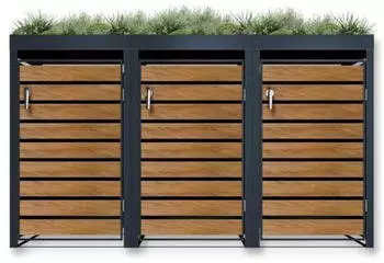 Metzler Mülltonnenbox mit Pflanzdach 3er Set je 240 Liter mit Automatikdecke Stahl grau