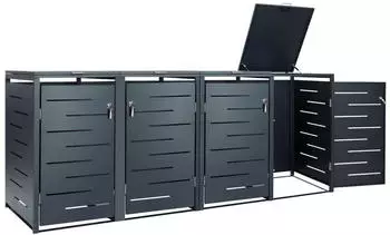 Zelsius RAL 7016 M&uuml;lltonnenbox 4er Set inkl. Erweiterungsm&ouml;glichkeit Edelstahl anthrazit (AB976263)