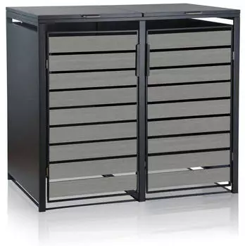 Zelsius Mülltonnenbox 2er Set 132x80x117 cm Holzoptik hellgrau (MBOX9D)
