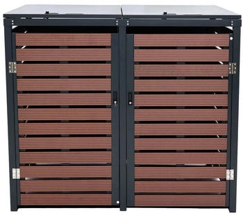 Mendler XL 2er-/4er-M&uuml;lltonnenverkleidung 119x140x102cm WPC Metall Walnuss-Holzoptik