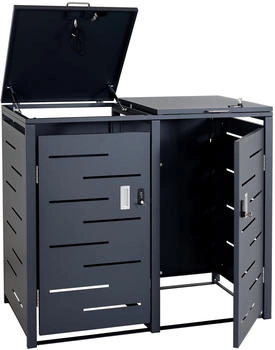 Mendler 2er-M&uuml;lltonnenverkleidung HWC-E83 erweiterbar 103 x 135 x 63 cm anthrazit Stahl 38 kg (99019+99020)