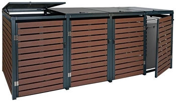 Mendler 4er M&uuml;lltonnenverkleidung MCW-K14 119x264x84cm WPC/Metall braun (90597)