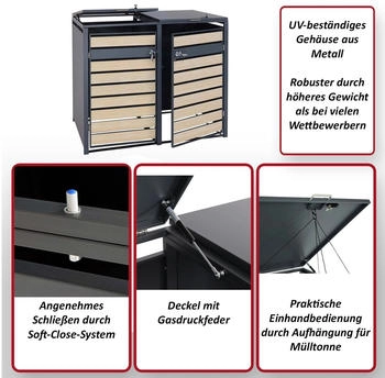 MCW Mülltonnenverkleidung J81 2 x 240 Liter 117 x 132 x 80 cm gold – MCW Mülltonnenverkleidung J81 2 x 240 Liter 117 x 132 x 80 cm gold Eleganz trifft Funktionalität