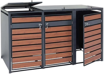 MCW Mülltonnenverkleidung J81 3 x 240 Liter 117 x 200 x 80 cm Kirsche-Holzoptik dunkelbraun