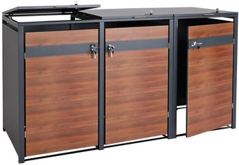 MCW Mülltonnenverkleidung J82 3 x 240 Liter 117 x 200 x 80 cm Kirsche-Holzoptik dunkelbraun