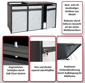MCW Mülltonnenverkleidung J82 3 x 240 Liter 117 x 200 x 80 cm Kirsche-Holzoptik dunkelbraun – Praktischer Komfort im Alltag