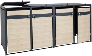 MCW Mülltonnenverkleidung J82 4 x 240 Liter 117 x 264 x 80 cm Buche-Holzoptik hellbraun