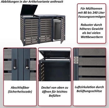 MCW Mülltonnenverkleidung K14 3 x 240 Liter 119 x 205 x 84 cm Teak-Optik – Funktionalität trifft auf Ästhetik