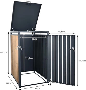 ML-Design Mülltonnenbox 1 x 240 Liter 68 x 80 x 116,3 cm Eichenoptik anthrazit – Praktischer Alltagshelfer mit durchdachtem Design