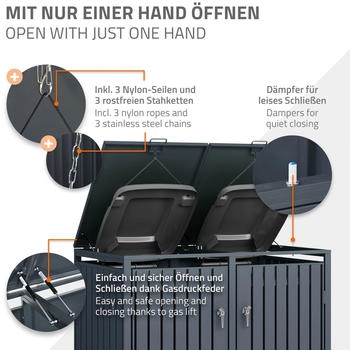 ML-Design Mülltonnenbox 3 x 240 Liter 200 x 80 x 116,3 cm Stahl anthrazit – Intelligentes Design für maximalen Komfort