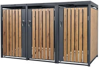 Ml-design M&uuml;lltonnenbox 3er 3 Tonnen 240l 200x80x116,3cm Anthrazit-holzoptik, Stahl,