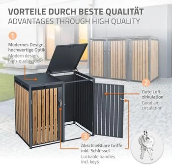 ML-Design Mülltonnenbox 3 x 240 Liter 200 x 80 x 116,3 cm Eichenoptik anthrazit – Robuste Konstruktion für langjährige Haltbarkeit