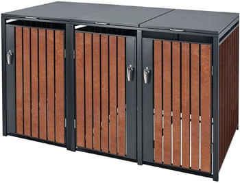 ML-Design M&uuml;lltonnenbox 3 x 240 Liter 200 x 80 x 116,3 cm Rostoptik anthrazit