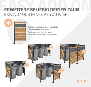 ML-Design Mülltonnenzaun für 1 Mülltonne 91 x 91 x 150 cm Stahl Holzoptik-anthrazit – Robuste Konstruktion für langfristige Zufriedenheit