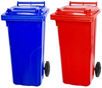 Proregal 2-Rad-Mülltonne MGB HDPE-Kunststoff 120 Liter blau & rot 2 Stk.