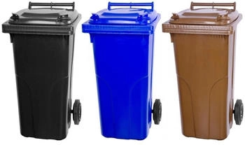 Proregal 2-Rad-Mülltonne MGB HDPE-Kunststoff 120 Liter grau/schwarz & blau & braun 3 Stk.