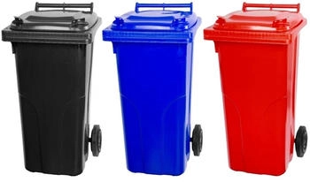 Proregal 2-Rad-Mülltonne MGB HDPE-Kunststoff 120 Liter grau/schwarz & blau & rot 3 Stk.