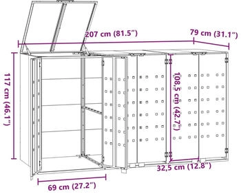 vidaXL Mülltonnenbox für 3 x 240 Liter 207 x 79 x 117 cm Stahl anthrazit – Praktische Funktionalität im Alltag