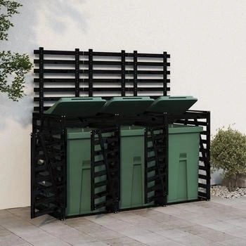 vidaXL Mülltonnenbox für 3 x 240 Liter Massivholz Kiefer schwarz – Praktische Handhabung für müheloses Abfallmanagement