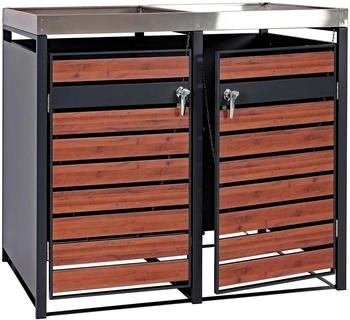 MCW M&uuml;lltonnenverkleidung J81 2 x 240 Liter 125 x 132 x 80 cm Kirsche-Holzoptik