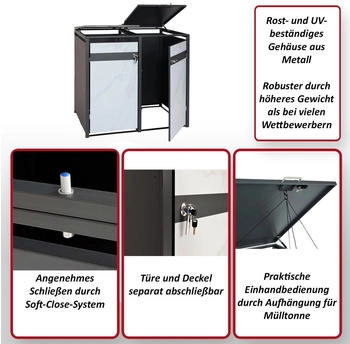 MCW Mülltonnenverkleidung J82 1 x 240 Liter 117 x 68 x 80 cm Marmor-Optik hell – Komfortabler Zugang und durchdachte Konstruktion