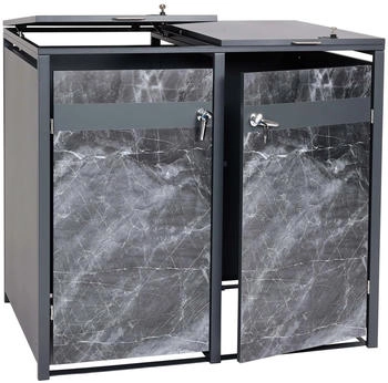 MCW Mülltonnenverkleidung J82 2 x 240 Liter 117 x 132 x 80 cm Marmor-Optik dunkel
