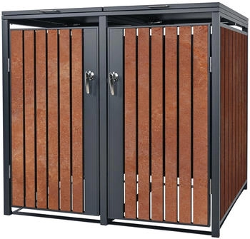 ML-Design M&uuml;lltonnenbox 2 x 240 Liter 132 x 80 x 116,3 cm Rostoptik anthrazit