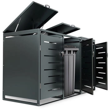 Juskys Metall-Mülltonnenbox Arel 3 x 120 Liter anthrazit – Juskys Metall-Mülltonnenbox Arel 3 x 120 Liter anthrazit für optimale Ordnung