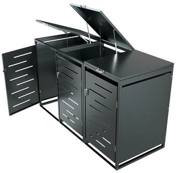 Juskys Metall-Mülltonnenbox Arel 3 x 120 Liter anthrazit – Komfortabler Zugang und maximale Sicherheit