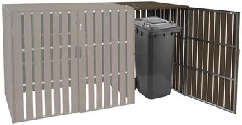 Mendler 1er-WPC-Mülltonnenverkleidung Erweiterung HWC-J28 Metall Holzoptik braun (75973+75974)