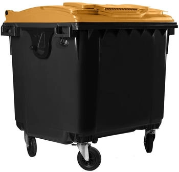 Hardwex Müllcontainer 1100 l Schwarz mit orangenem Flachdeckel Deckel im Deckel