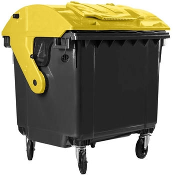 Hardwex Müllcontainer 1100 l Schwarz mit gelbem Runddeckel Deckel im Deckel