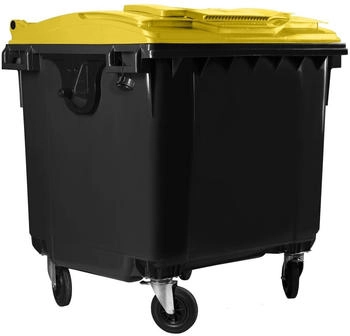 Hardwex Müllcontainer 1100 l Schwarz mit gelbem Flachdeckel Deckel im Deckel