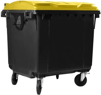 Hardwex Müllcontainer 1100 l Schwarz mit gelbem Flachdeckel
