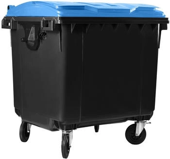 Hardwex Müllcontainer 1100 l Schwarz mit blauem Flachdeckel