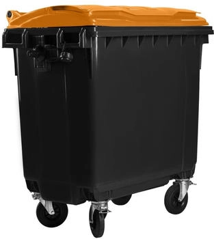 Hardwex Müllcontainer 770 l Schwarz mit orangenem Flachdeckel
